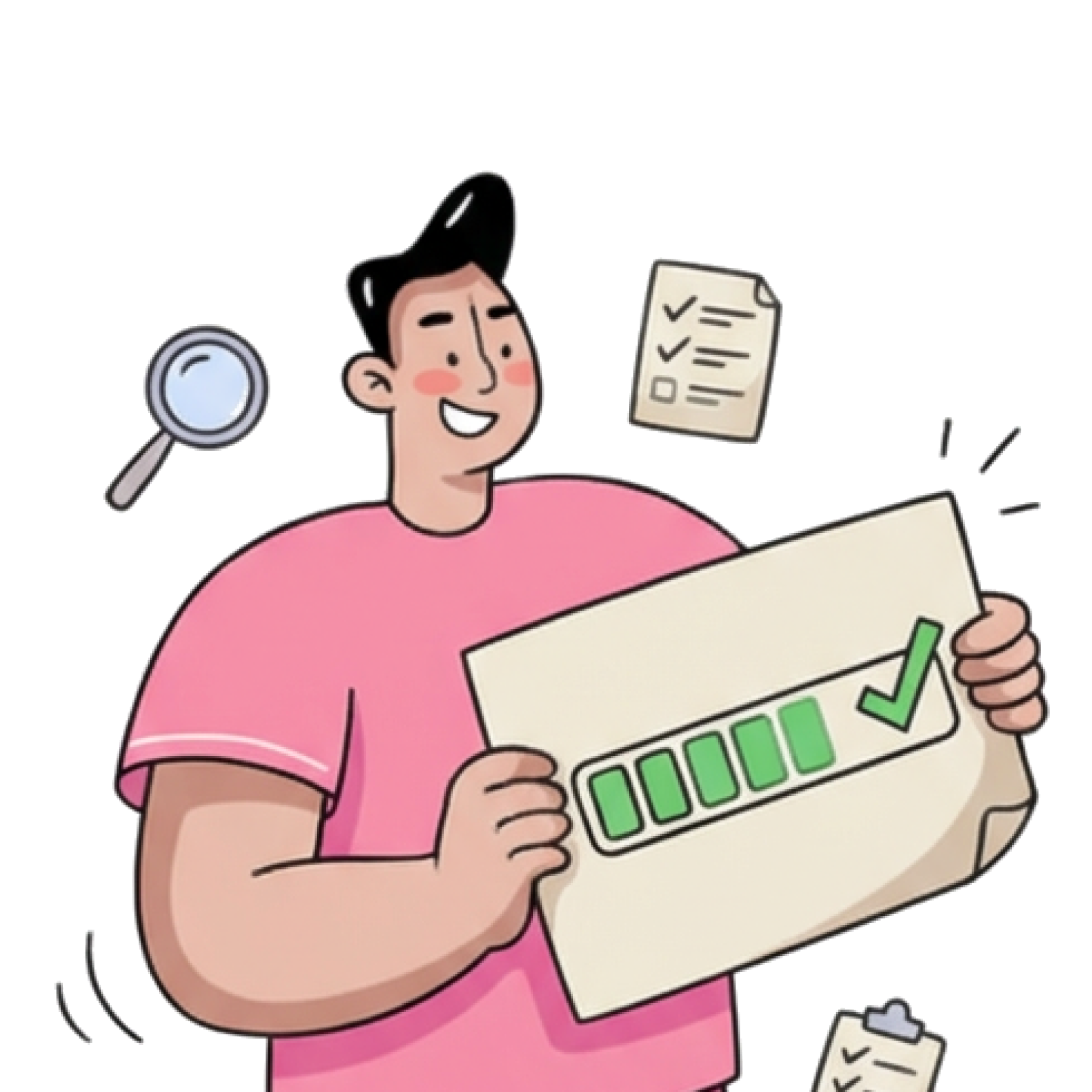 Illustration: clear application steps, progress, and completed checklist